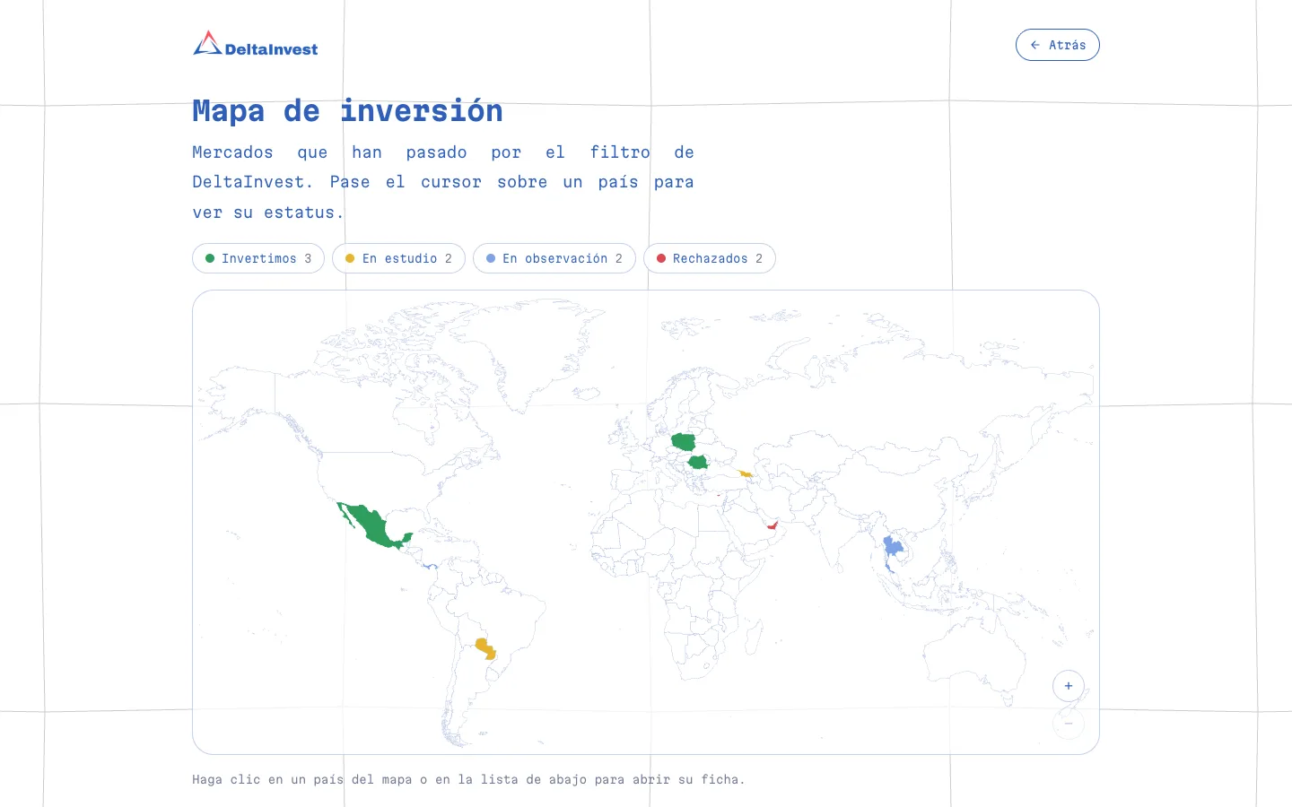 Mapa interactivo de mercados en la web de DeltaInvest